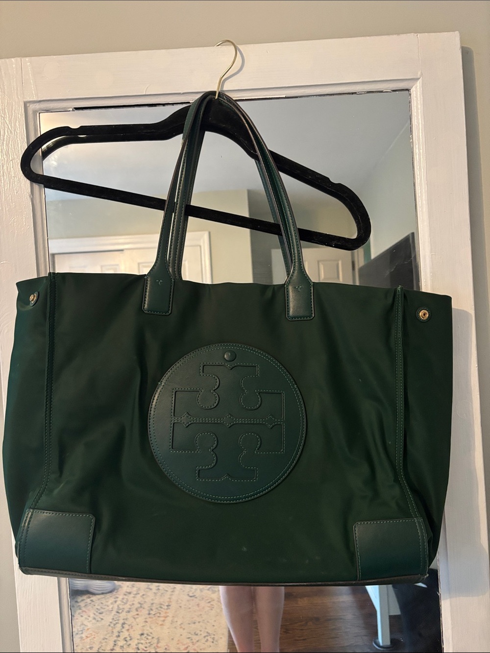 Tory Burch Dark Green Nylon Logo Tote